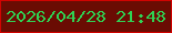 文字の大きさ：4、枠の色：d10301、背景の色：6a0c03、文字の色：2fd253 無料ブログパーツのブログ時計