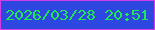 文字の大きさ：4、枠の色：d13de6、背景の色：2d47e0、文字の色：20e751 無料ブログパーツのブログ時計