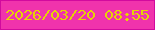 文字の大きさ：3、枠の色：d20a9e、背景の色：f033ac、文字の色：e6d204 無料ブログパーツのブログ時計