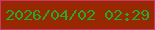 文字の大きさ：5、枠の色：d2336e、背景の色：982802、文字の色：29a62b 無料ブログパーツのブログ時計