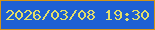 文字の大きさ：5、枠の色：d29416、背景の色：1e60d3、文字の色：e3de69 無料ブログパーツのブログ時計