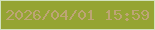 文字の大きさ：1、枠の色：d2e1be、背景の色：95a433、文字の色：bda574 無料ブログパーツのブログ時計