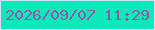 文字の大きさ：4、枠の色：d2e3fe、背景の色：0ae9ba、文字の色：8d59ad 無料ブログパーツのブログ時計
