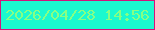 文字の大きさ：1、枠の色：d3137c、背景の色：1bf9cf、文字の色：86ff84 無料ブログパーツのブログ時計