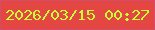 文字の大きさ：5、枠の色：d34c6c、背景の色：e44642、文字の色：c7fc37 無料ブログパーツのブログ時計