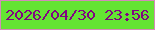 文字の大きさ：4、枠の色：d38bb9、背景の色：64e433、文字の色：810582 無料ブログパーツのブログ時計