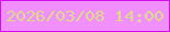 文字の大きさ：2、枠の色：d40cf0、背景の色：f28ffe、文字の色：dcda84 無料ブログパーツのブログ時計
