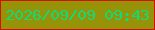 文字の大きさ：2、枠の色：d41001、背景の色：979308、文字の色：0fdc78 無料ブログパーツのブログ時計