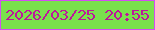 文字の大きさ：4、枠の色：d44df4、背景の色：7ae14d、文字の色：bd159b 無料ブログパーツのブログ時計