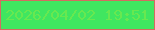 文字の大きさ：4、枠の色：d46b61、背景の色：40e660、文字の色：68e850 無料ブログパーツのブログ時計