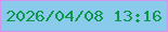 文字の大きさ：1、枠の色：d493ed、背景の色：8acbec、文字の色：0d974b 無料ブログパーツのブログ時計