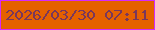 文字の大きさ：1、枠の色：d52afc、背景の色：e56100、文字の色：79375c 無料ブログパーツのブログ時計