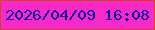 文字の大きさ：3、枠の色：d5451e、背景の色：f729c9、文字の色：10199c 無料ブログパーツのブログ時計