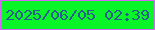 文字の大きさ：1、枠の色：d566f7、背景の色：0af528、文字の色：295c90 無料ブログパーツのブログ時計