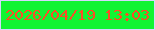 文字の大きさ：1、枠の色：d5d8fe、背景の色：11f433、文字の色：fc4d26 無料ブログパーツのブログ時計