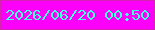 文字の大きさ：1、枠の色：d623b3、背景の色：fc01f9、文字の色：41ffe0 無料ブログパーツのブログ時計