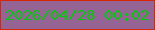 文字の大きさ：4、枠の色：d62603、背景の色：966494、文字の色：08c713 無料ブログパーツのブログ時計