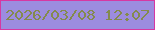 文字の大きさ：3、枠の色：d638a2、背景の色：9c8cdf、文字の色：848a4d 無料ブログパーツのブログ時計