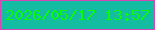 文字の大きさ：2、枠の色：d646b7、背景の色：14bda1、文字の色：08fb0b 無料ブログパーツのブログ時計