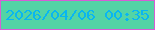文字の大きさ：2、枠の色：d65ed5、背景の色：53d4a5、文字の色：09b6f1 無料ブログパーツのブログ時計
