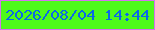 文字の大きさ：3、枠の色：d672ef、背景の色：4efa1a、文字の色：0a69e7 無料ブログパーツのブログ時計