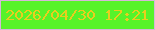 文字の大きさ：4、枠の色：d6b7d9、背景の色：57f32a、文字の色：e9ce1e 無料ブログパーツのブログ時計