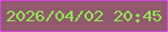 文字の大きさ：1、枠の色：d746e3、背景の色：925a6d、文字の色：8fea51 無料ブログパーツのブログ時計