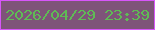 文字の大きさ：1、枠の色：d756fa、背景の色：7e5479、文字の色：5fbb55 無料ブログパーツのブログ時計