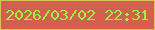 文字の大きさ：1、枠の色：d7c352、背景の色：d1614d、文字の色：9af543 無料ブログパーツのブログ時計