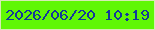 文字の大きさ：4、枠の色：d7ebb3、背景の色：60f704、文字の色：13389a 無料ブログパーツのブログ時計