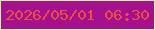 文字の大きさ：4、枠の色：d7f59f、背景の色：a4108d、文字の色：e85141 無料ブログパーツのブログ時計