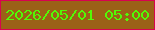 文字の大きさ：3、枠の色：d8034f、背景の色：9b6117、文字の色：52fa05 無料ブログパーツのブログ時計