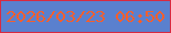文字の大きさ：2、枠の色：d82a41、背景の色：5a80ce、文字の色：f45f2d 無料ブログパーツのブログ時計