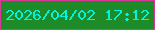 文字の大きさ：1、枠の色：d83898、背景の色：1d8b28、文字の色：01f4df 無料ブログパーツのブログ時計
