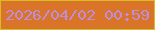 文字の大きさ：2、枠の色：d8bc24、背景の色：da7429、文字の色：bf8edb 無料ブログパーツのブログ時計
