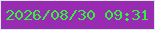 文字の大きさ：1、枠の色：d8e7e7、背景の色：982bb1、文字の色：33f13d 無料ブログパーツのブログ時計