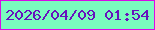 文字の大きさ：4、枠の色：d90ae7、背景の色：7afbbe、文字の色：6712bd 無料ブログパーツのブログ時計