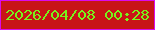 文字の大きさ：1、枠の色：d90beb、背景の色：c81417、文字の色：78f31c 無料ブログパーツのブログ時計
