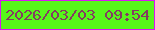 文字の大きさ：3、枠の色：d915f4、背景の色：57f61a、文字の色：843c61 無料ブログパーツのブログ時計