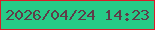 文字の大きさ：5、枠の色：da1c28、背景の色：26cb87、文字の色：5f3c49 無料ブログパーツのブログ時計
