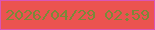 文字の大きさ：3、枠の色：da54b6、背景の色：eb5350、文字の色：7a8939 無料ブログパーツのブログ時計