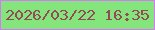 文字の大きさ：1、枠の色：da76fe、背景の色：84e57d、文字の色：934b59 無料ブログパーツのブログ時計