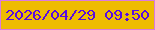 文字の大きさ：5、枠の色：da7be0、背景の色：eebc02、文字の色：580cdf 無料ブログパーツのブログ時計