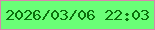 文字の大きさ：4、枠の色：da84ae、背景の色：6afe77、文字の色：0b710c 無料ブログパーツのブログ時計