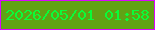 文字の大きさ：5、枠の色：db04ff、背景の色：61a215、文字の色：09fd38 無料ブログパーツのブログ時計