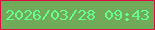 文字の大きさ：5、枠の色：db0d42、背景の色：71ab59、文字の色：66fe8f 無料ブログパーツのブログ時計