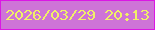 文字の大きさ：4、枠の色：db17e4、背景の色：ce74d7、文字の色：f0f167 無料ブログパーツのブログ時計