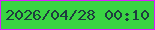 文字の大きさ：5、枠の色：db1dff、背景の色：3ad443、文字の色：1e3d3f 無料ブログパーツのブログ時計