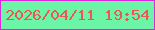 文字の大きさ：5、枠の色：db28e0、背景の色：6df5a7、文字の色：e95954 無料ブログパーツのブログ時計