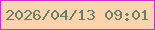 文字の大きさ：1、枠の色：db29d2、背景の色：fbd3ac、文字の色：66806e 無料ブログパーツのブログ時計